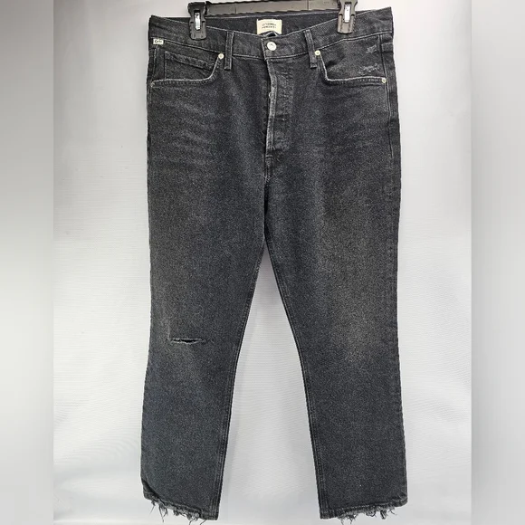 Citizens of Humanity - Jolene High-Rise Straight Jeans Faded Black Distressed 31